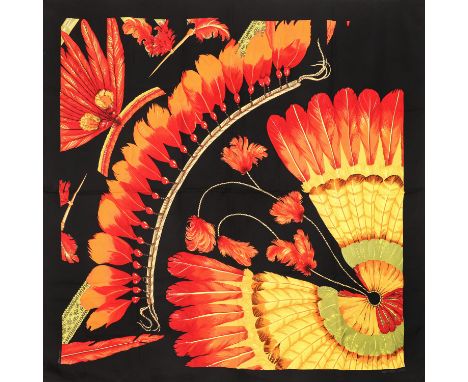 AUFLÖSUNG EINER SAMMLUNG. HERMÈS Seidencarré "BRAZIL", by Laurence Bourthoumieux, Entwurf erstmals erschienen 1988. Akt. NP.: