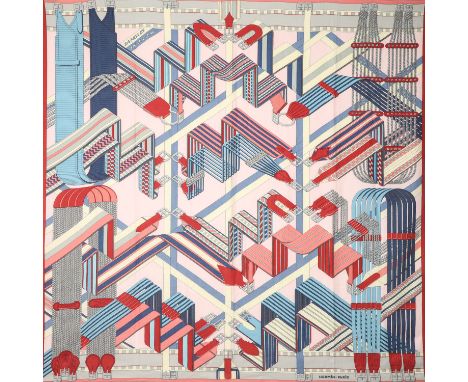 HERMÈS Foulard "SANGLES EN ZIGZAG". 70% Kaschmir, 30% Seide. 140x140cm. Designed by Virginie Jamin, Motiv erstmals 1895 ersch