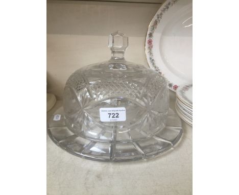 A cut glass cheese dish with domed lid 