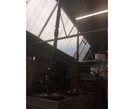 An oak standard lamp, an oak light fitting and another standard lamp. 