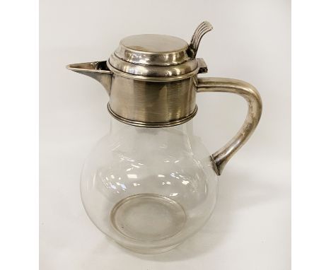 WILLIAM HUTTON &amp; SONS VICTORIAN SILVER &amp; GLASS CLARET JUG 20.5CMS (H) APPROX