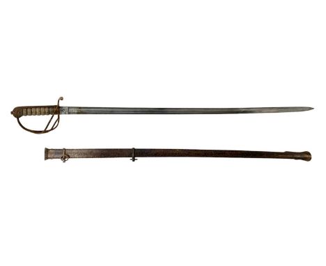 A Victorian Volunteer Artillery officer's sword, The 83cm blade etched with etched with scrolls, cannon, grenade, lightning b
