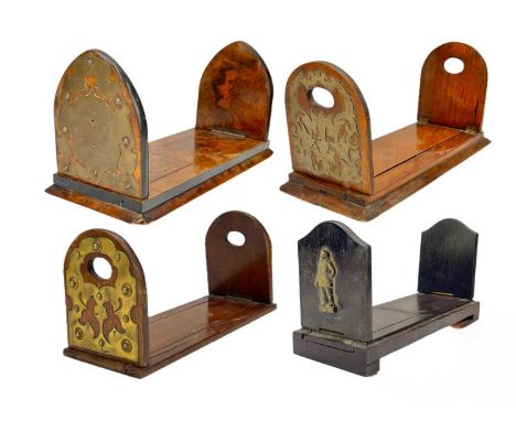 A Victorian walnut and brass mounted adjustable book slide. With folding ends, width 35cm, a similar example, with pointed ar