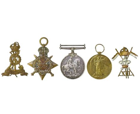 A WWI Trio to 12100 Pte W A Froome K R Rif C. British War and Victory medals and 1914-15 star, and two cap badges.