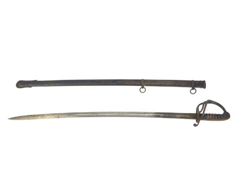 A British cavalry trooper's sword.  With an 82.5cm slightly curved single-edged blade stamped with broad arrow and 'WD', a th