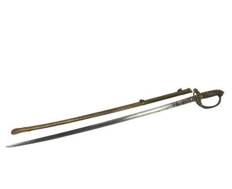 A Victorian 1845 pattern infantry officer's sword. The 82cm blade etched with scrolls and crowned VR cypher, with a pierced b