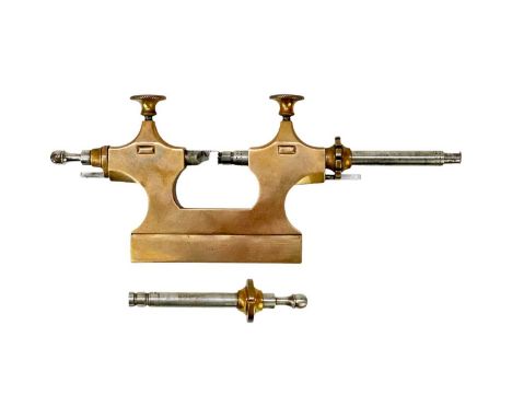A watchmaker's mandrel or 'Tour á Pivoter' tool, within a fitted case. French or Swiss, late 19th century, length 18.5cm, the