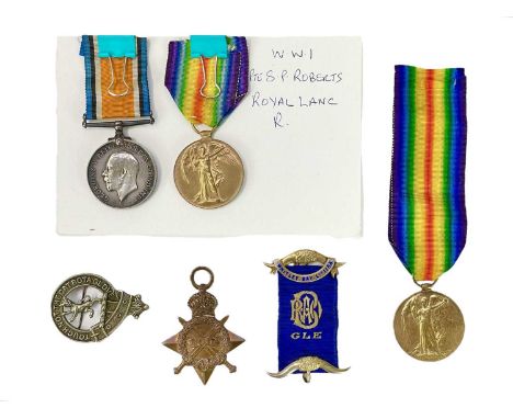 A WWII pair to Pte S P Roberts Royal Lancs R. British War and Victory medal, together with a pair to L. Cpl G.R. Seal Northum