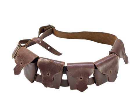 A WWIi brown leather five pocket bandolier. Broad arrow stamp, DLW 42.