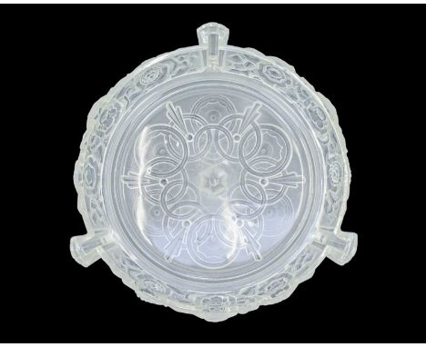 A French Art Deco glass plafonnier. Clear frosted glass with a circular design in relief to the base and stylised flowers aro