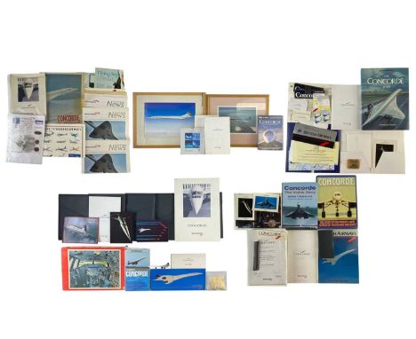 Concorde ephemera and collectables. Including two hallmarked silver badges, a boxed model by Wooster, a Corgi diecast and Mat