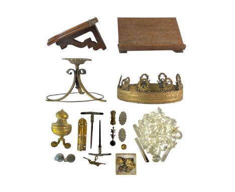 A 19th century gilt brass and glass chandelier with laurel wreath decoration.  For assembly. Diameter 27cm. Together with a b