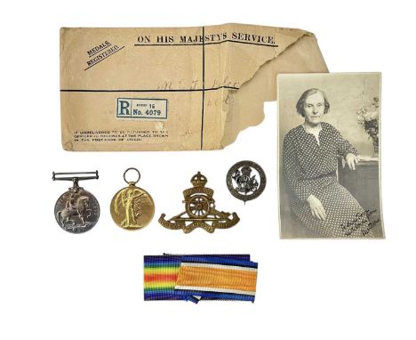 A WWI pair awarded to 292060 Thomas Kilcoyne R A. British War medal and Victory (unworn), together with his war badge (B62565