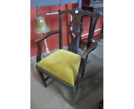 A Chippendale Revival mahogany elbow chair