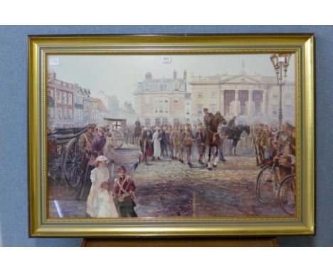 A large print depicting British troops in continental Europe, WWI
