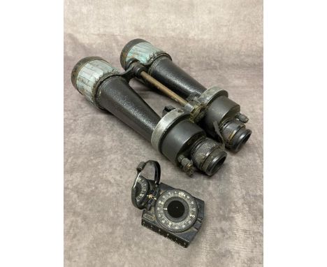 A WW2 Barr and Stroud pair of binoculars together with a Wehrmacht marching compass