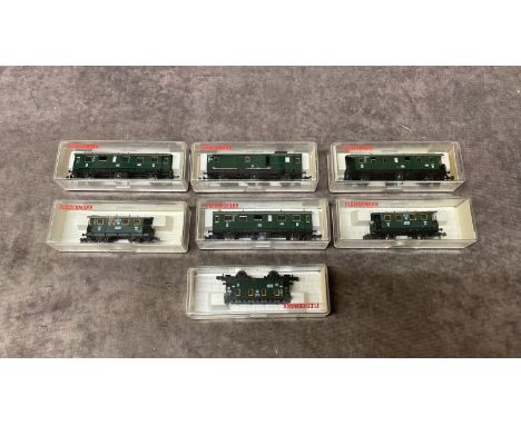 7 Fleischmann cars    7 Fleischmann N Gauge passenger/guards/baggage cars all boxed and unused  8051, 8052 x 2, 8060, 8061 x 