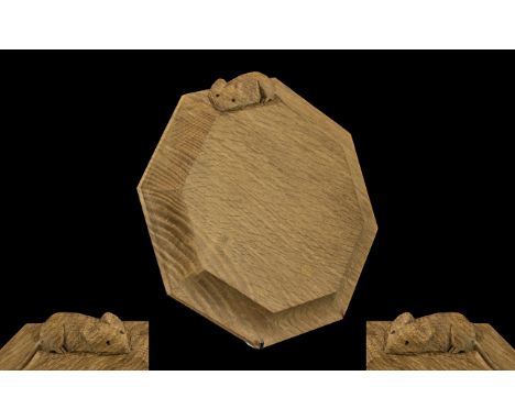 In The Style of Robert ' Mouseman ' Thompson Carved Oak Octangual Shaped Cheese Board, With Carved Mouseman Signature Mouse t