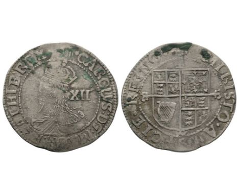 17th century AD. Copying group E, type 4. Obv: profile bust with XII behind and CAROLVS D G MA BR FR ET HIB REX legend with '