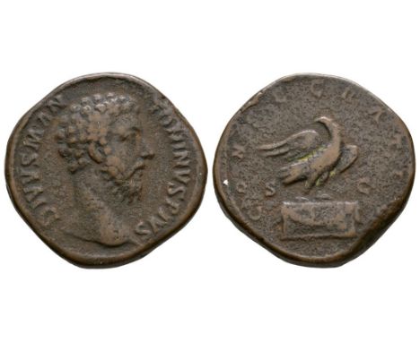 180 AD. Posthumous issue, Rome mint. Obv: DIVVS M ANTONINVS PIVS legend with bare head right. Rev: CONSECRATIO legend around 