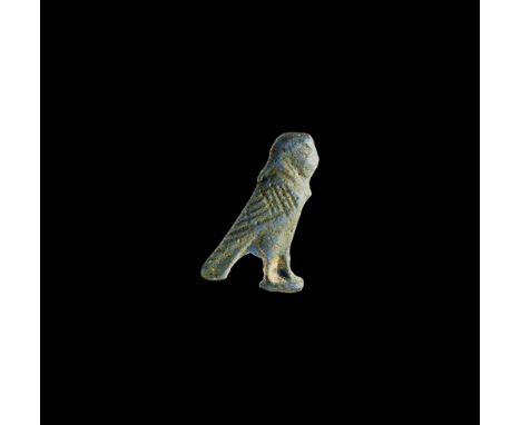 Third Intermediate Period, 1069-702 BC. A deep blue glazed composition amulet of Ba, the human headed bird form of the soul, 