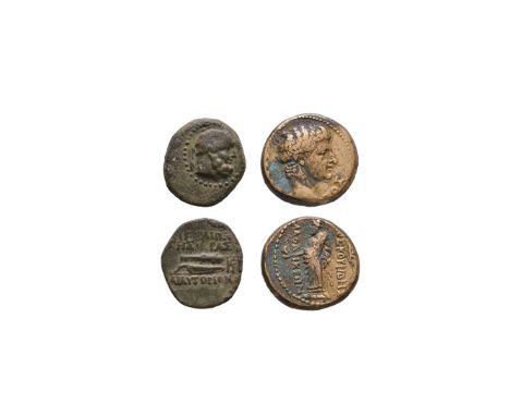 130-77 BC // 14 BC-37 AD. Group comprising: Aegeae, Cilicia. civic issue. Obv: bearded head of Herakles right. Rev: AIGEAIWN 