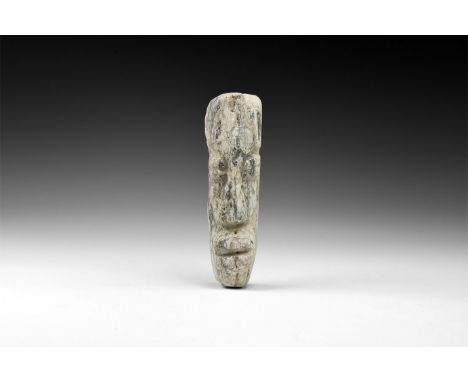Pliocene Period, 5.2-2.5 million years BP. A carved Mastodon fossil tusk in the form of a human face; from Island of Java.  4