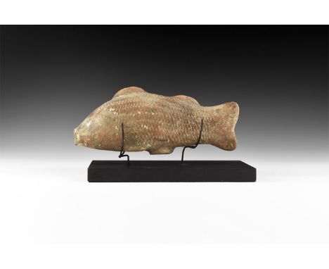 Roman Period, 1st century BC-1st century AD. A ceramic hollow-formed model fish, probably a carp, with scale and fin detailin