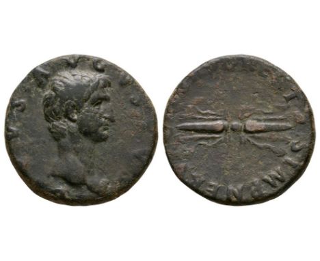 96-98 AD. Restoration issue, Rome mint. Obv: DIVVS AVGVSTVS legend with bare head of Augustus right. Rev: IMP NERVA CAES AVG 