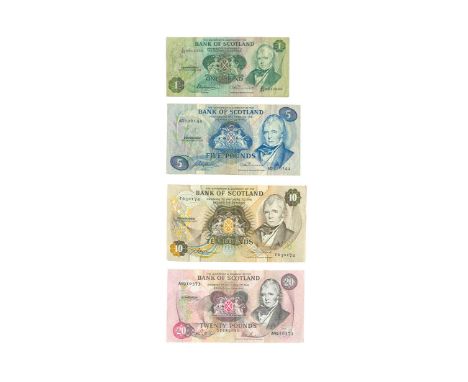 1974-1993 AD. Group comprising: Bank of Scotland, 1970-1974 issue, Lord Clydesmiur and A. M. Russell, 1 (26 November 1975 ser