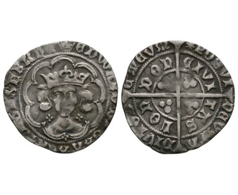 1467-1468 AD. First reign, light coinage, type VIII. Obv: facing bust with quatrefoil on breast and each side of neck within 