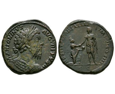 172-173 AD. Rome mint. Obv: M ANTONINVS AVG TR P XXVII legend with laureate and cuirassed bust right, seen from the back. Rev