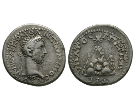182-184 AD. Caesarea, dated COS III. Obv: AYT M AYR KOMO ANTWNINOC CE legend with laureate head right. Rev: VPATOC G PAT PATR