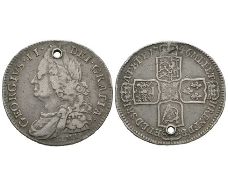Dated 1746 AD. Obv: profile bust wiuth LIMA below and GEORGIVS II DEI GRATIA legend. Rev: cruciform arms with nine harp strin