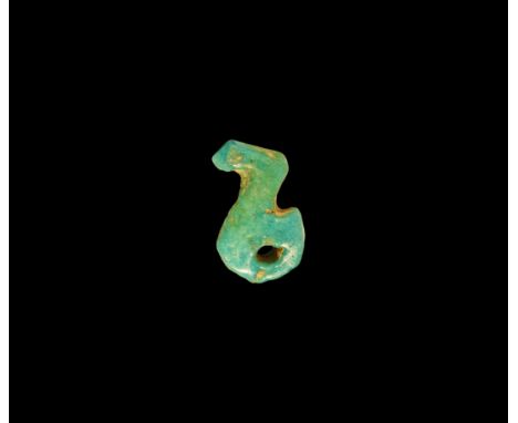 Late Period, 664-332 BC. A blue glazed composition amulet of khepesh with loop to the rear. See Andrews, C. Amulets of Ancien