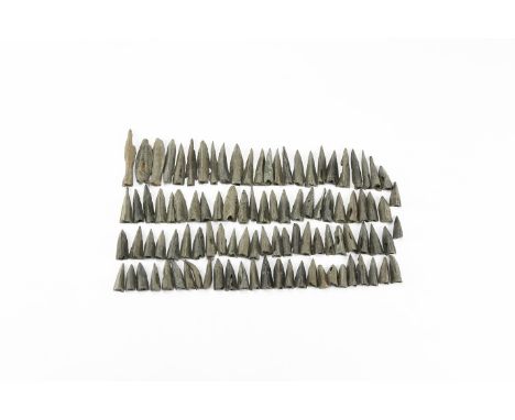 5th-3rd century BC. A collection of one hundred bronze arrowheads of triangular and lentoid section, some socketted.  154 gra