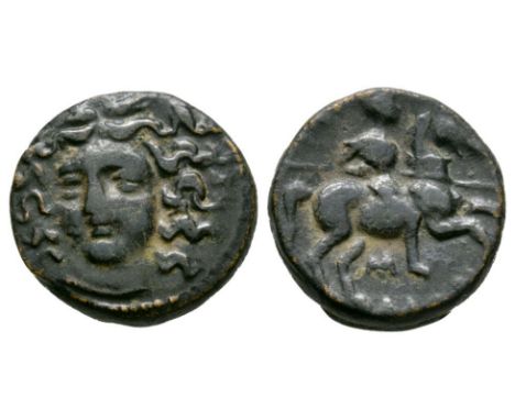 3rd century BC. Obv: head of the nymph Larissa facing slightly left, crowned with corn. Rev: LARISSWIA legend (off flan) with