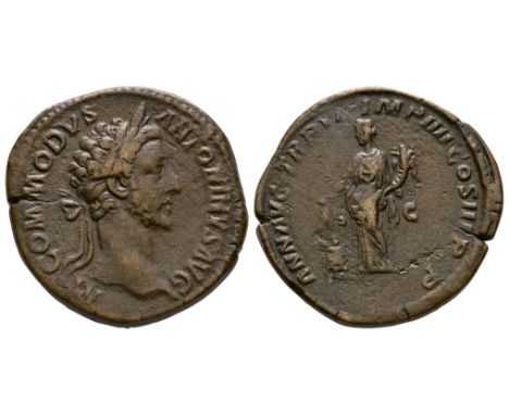 181 AD. Rome mint. Obv: M COMMODVS ANTONINVS AVG legend with laureate head right. Rev: ANN AVG TR P VI IMP IIII COS III P P l