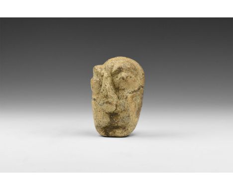 Pliocene Period, 5.2-2.5 million years BP. A fossil bone carving from Java.  75 grams, 58mm (2 1/4"). From an old Bristol pal