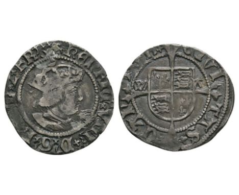 1509-1526 AD. First coinage. Obv: profile bust with HENRIC VIII D G ANGL Z FR legend and 'pomegranate' mintmark. Rev: long cr