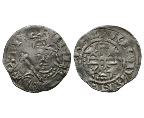 1145-1150 AD. BMC type 2. Obv: profile bust left with sceptre before and +STIEFNE legend. Rev: short voided cross with mullet