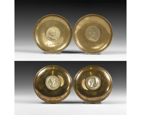 Dated 1974 AD. A pair of hallmarked silver trinket dishes issued to celebrate his birth, each with inscribed 'W. L. S-C 1874-