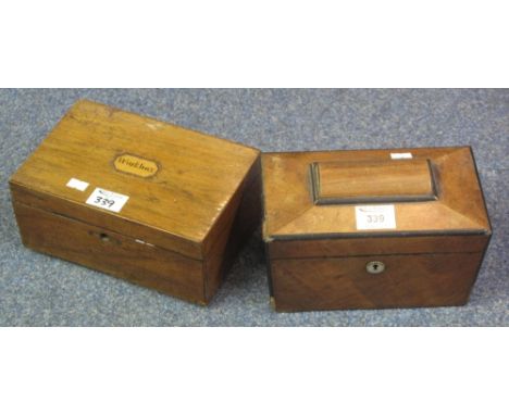 19th Century inlaid workbox, together with 19th Century mahogany two section tea caddy. (2)(B.P. 24% incl. VAT)