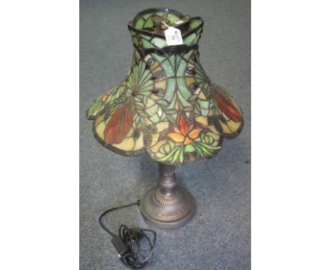 Large modern Tiffany style oxidised metal table lamp with multicoloured glass shade.(B.P. 24% incl. VAT)