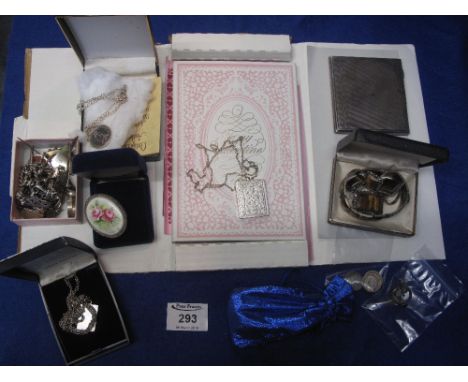 Collection of silver and costume jewellery to include: silver cigarette case engraved: 'To Best Man, from Nan and Cyril, 15.1