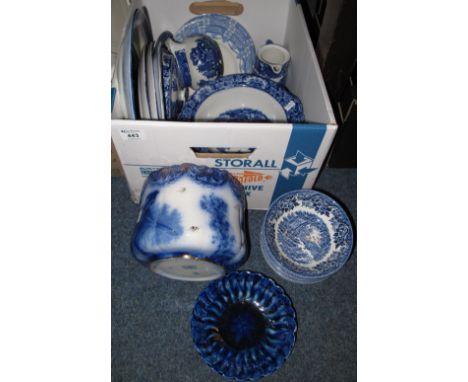 Box of assorted, mainly blue and white china, various, to include: planter; breakfast bowls; plates etc.(B.P. 24% incl. VAT)