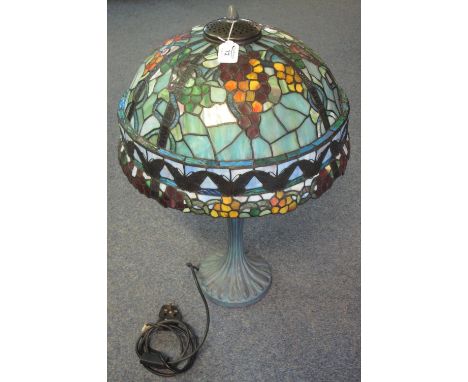 Large modern Tiffany style oxidised metal table lamp with multicoloured mushroom shaped shade.(B.P. 24% incl. VAT)