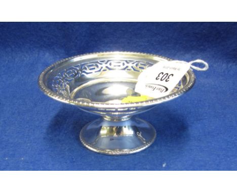 Small silver pierced pedestal bonbon dish, Sheffield hallmarks, Walker and Hall.(B.P. 24% incl. VAT)   CONDITION REPORT:  62.