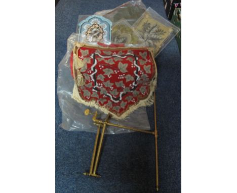 Box containing assorted tapestry beaded banners with gilt bracket mounts.(B.P. 24% incl. VAT) 