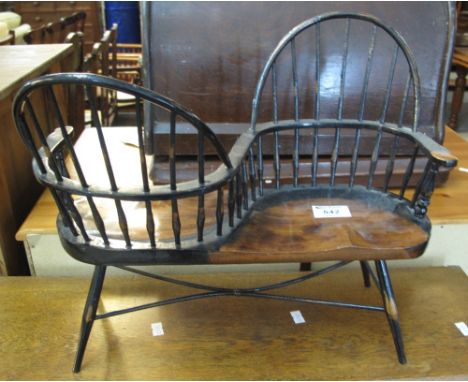 Unusual miniature apprentice, spindle back, conversation two seater sofa. (possibly beech).(B.P. 24% incl. VAT) 